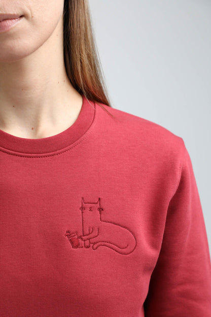 S available only | Cat | Crew neck sweatshirt with embroidered cat. Regular fit | Unisex - premium dog goods handmade in Europe by animalistus