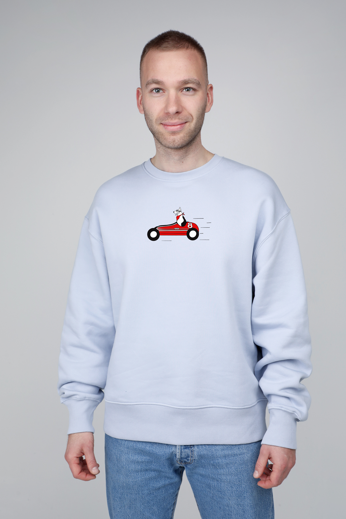 Retro racer dog | Crew neck sweatshirt with dog. Oversize fit | Unisex - premium dog goods handmade in Europe by animalistus