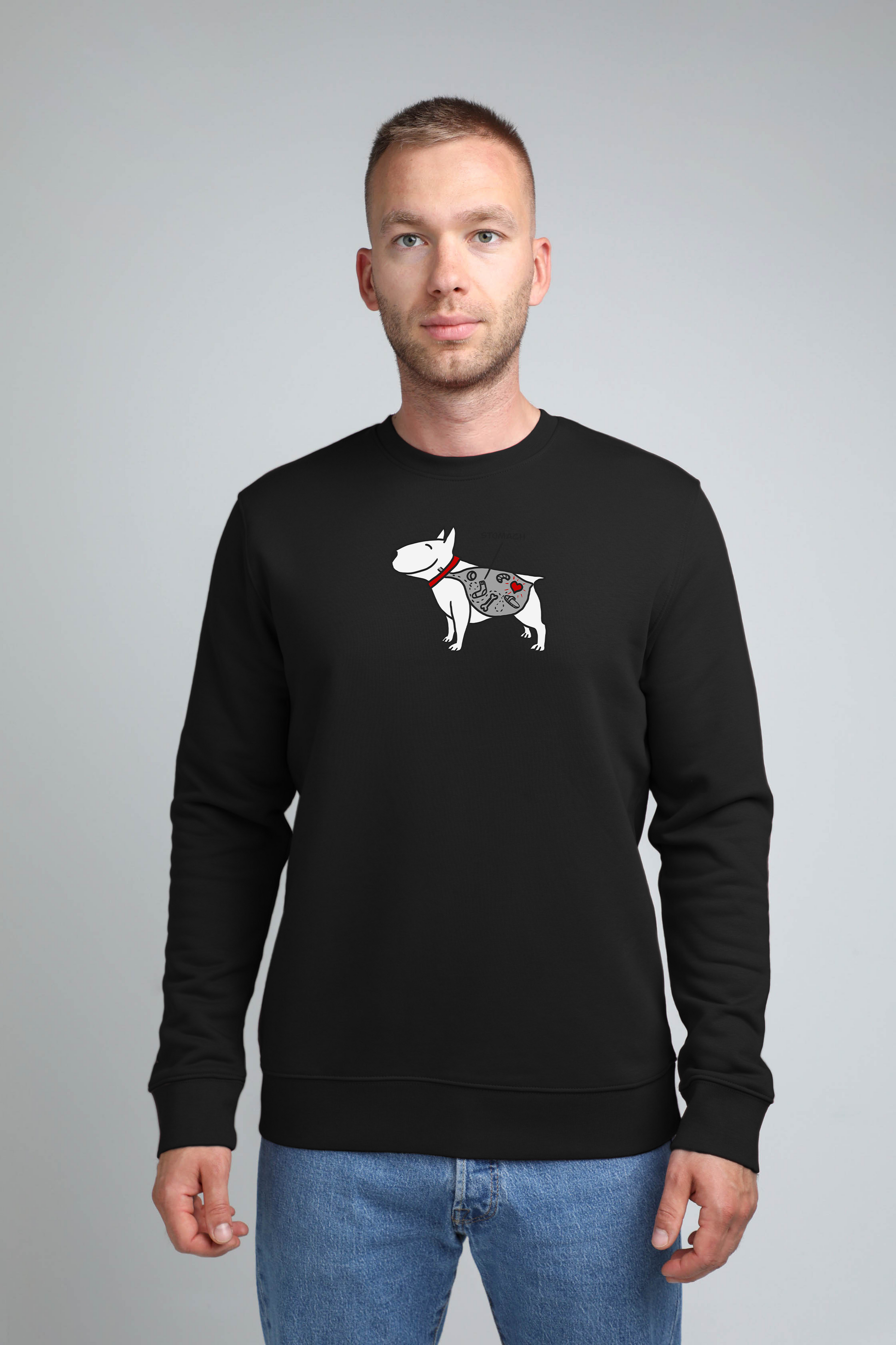 Hungry dog | Crew neck sweatshirt with dog. Regular fit | Unisex - premium dog goods handmade in Europe by animalistus