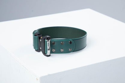 Green leather dog collar with COBRA® buckle - premium dog goods handmade in Europe by animalistus