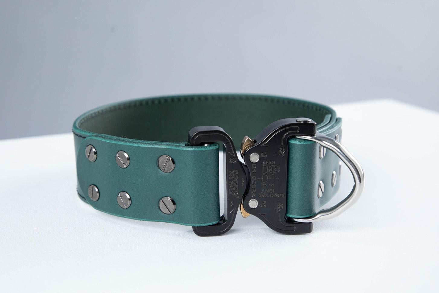 Green leather dog collar with COBRA® buckle - premium dog goods handmade in Europe by animalistus