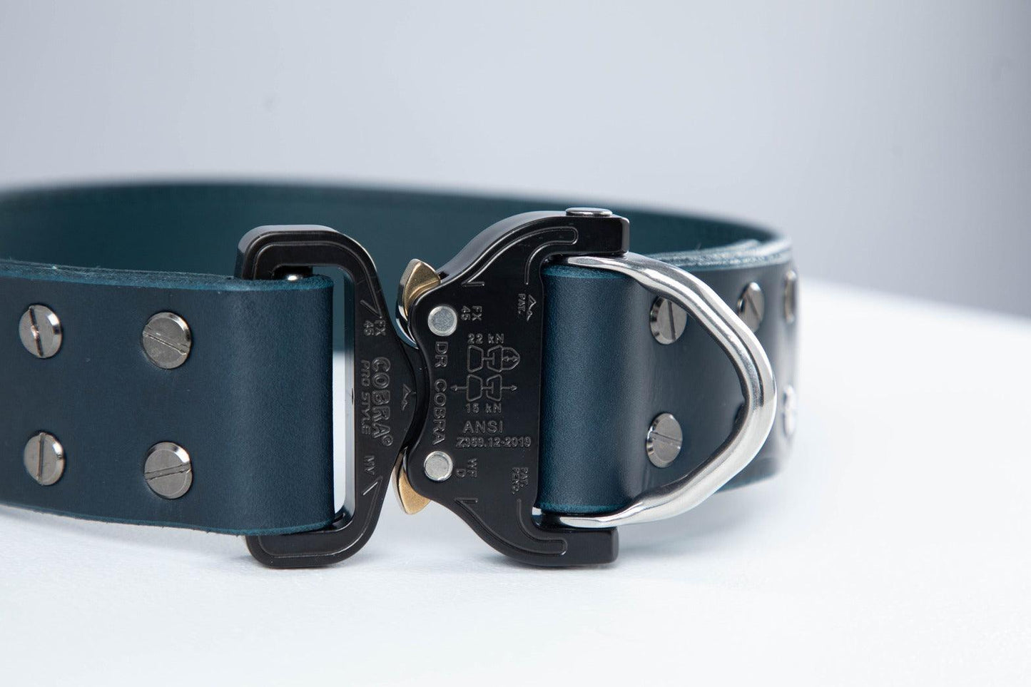 Blue leather dog collar with COBRA® buckle - premium dog goods handmade in Europe by animalistus