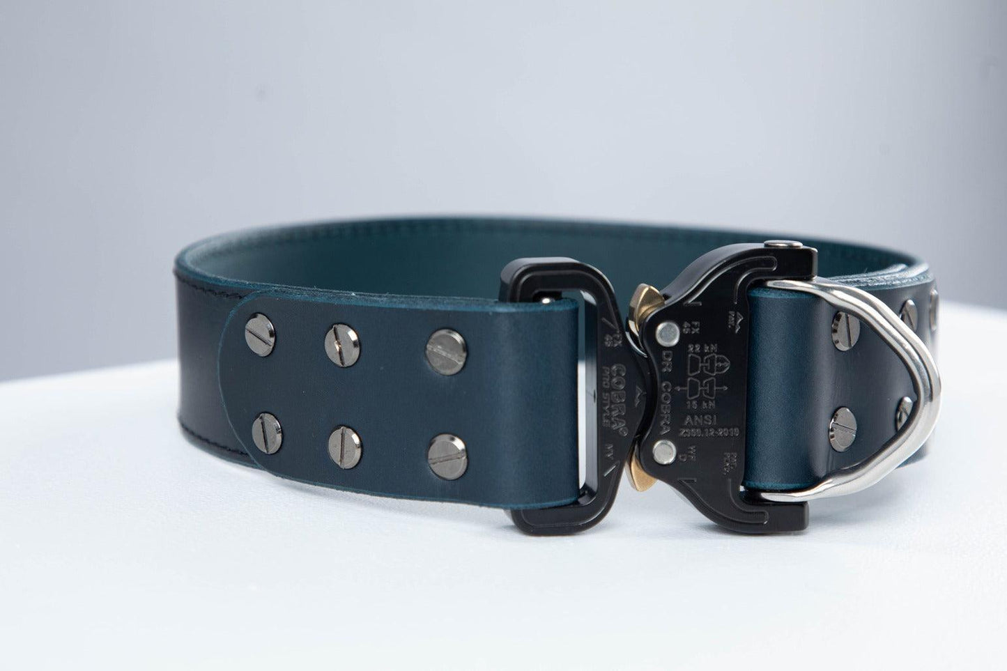 Blue leather dog collar with COBRA® buckle - premium dog goods handmade in Europe by animalistus