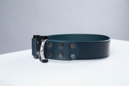 Blue leather dog collar with COBRA® buckle - premium dog goods handmade in Europe by animalistus