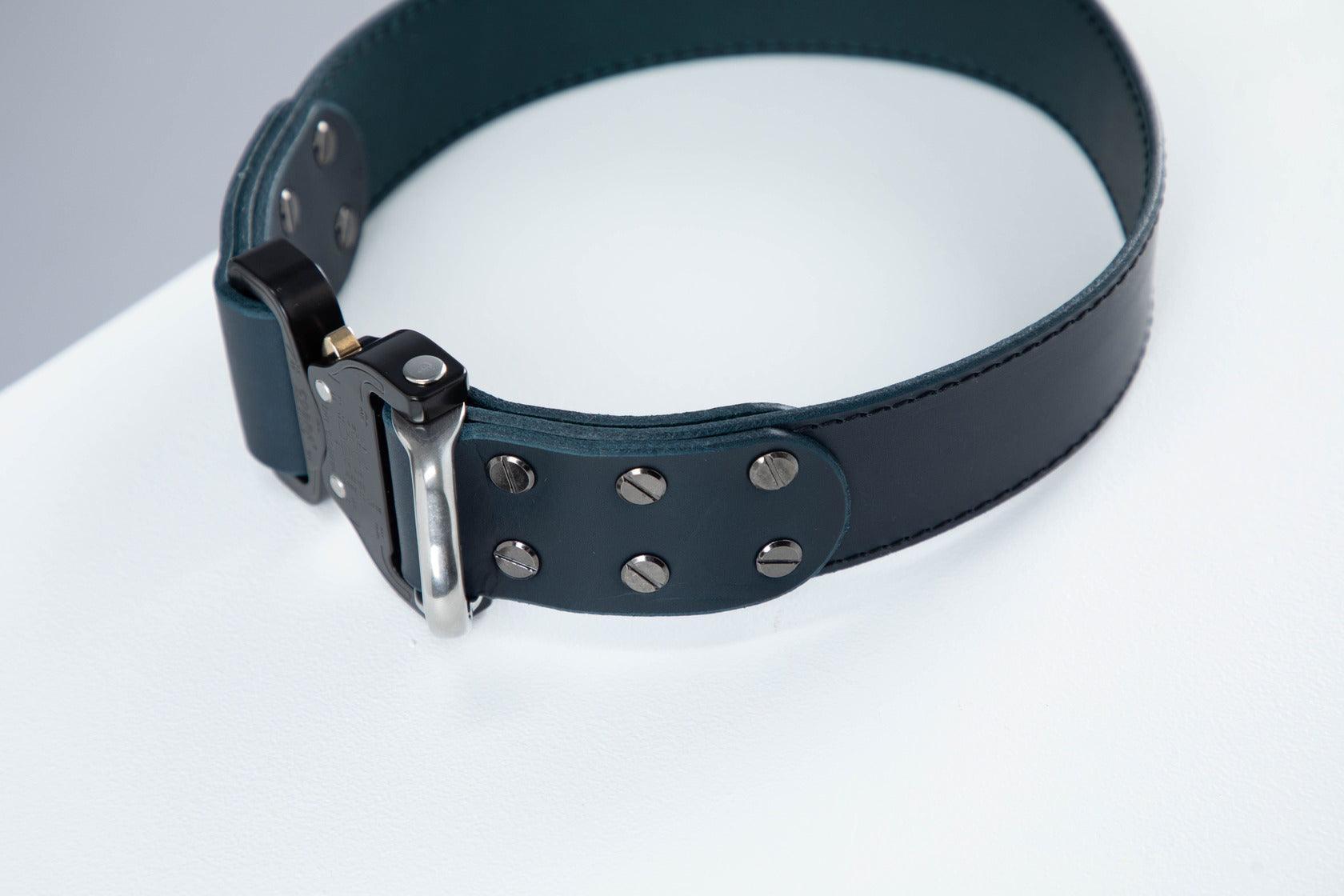 Blue leather dog collar with COBRA® buckle - premium dog goods handmade in Europe by animalistus