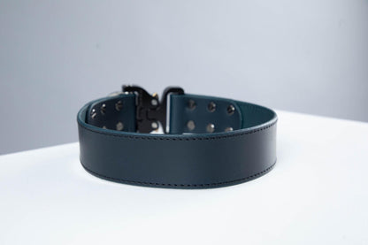 Blue leather dog collar with COBRA® buckle - premium dog goods handmade in Europe by animalistus